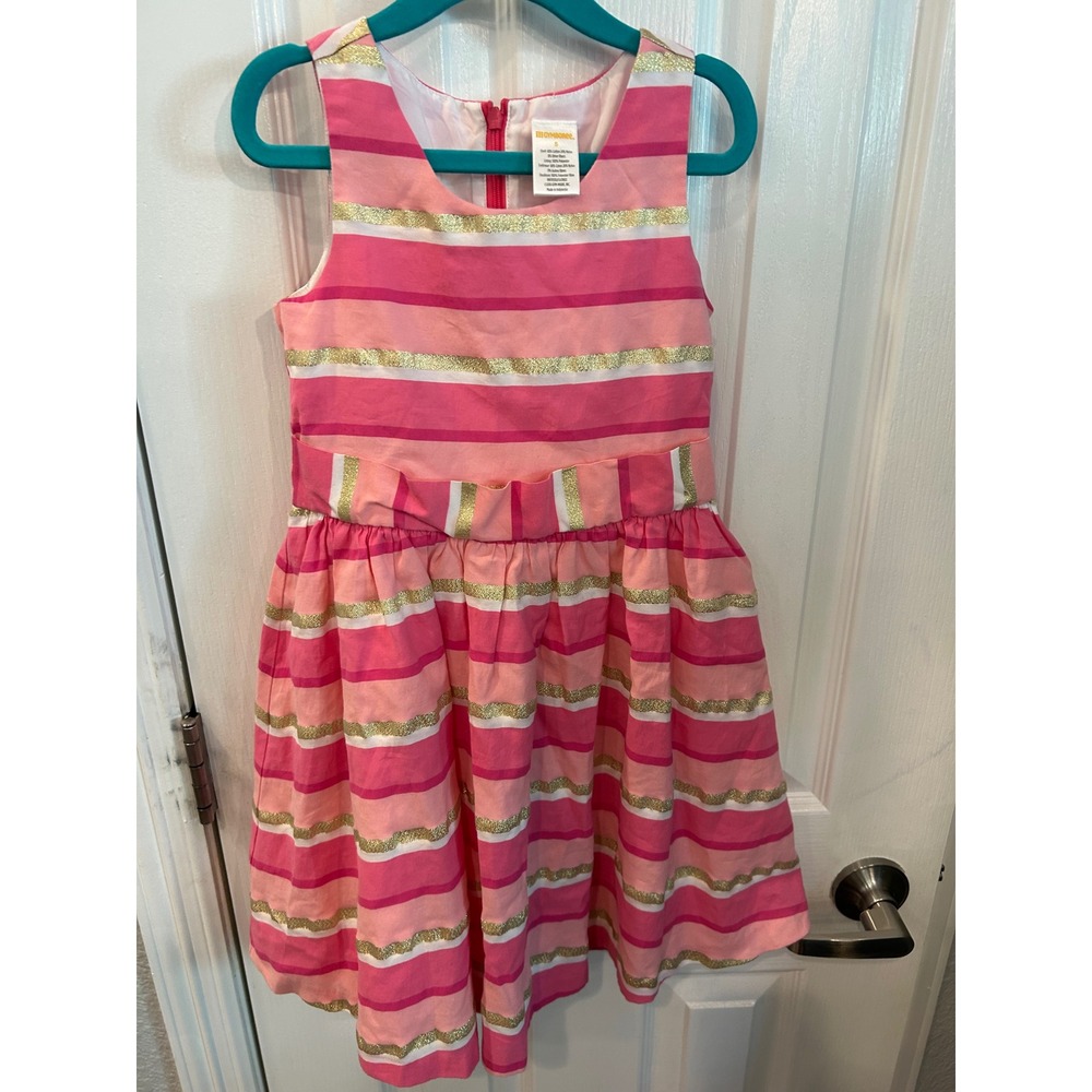Gymboree Dress Pink Gold Metallic Stripe Sleeveless Bow Party Holiday Kids 5